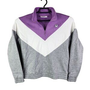 Womens Fila Retro Colorblock 1/4 Zip Pullover Sweatshirt Purple/White/Gray S